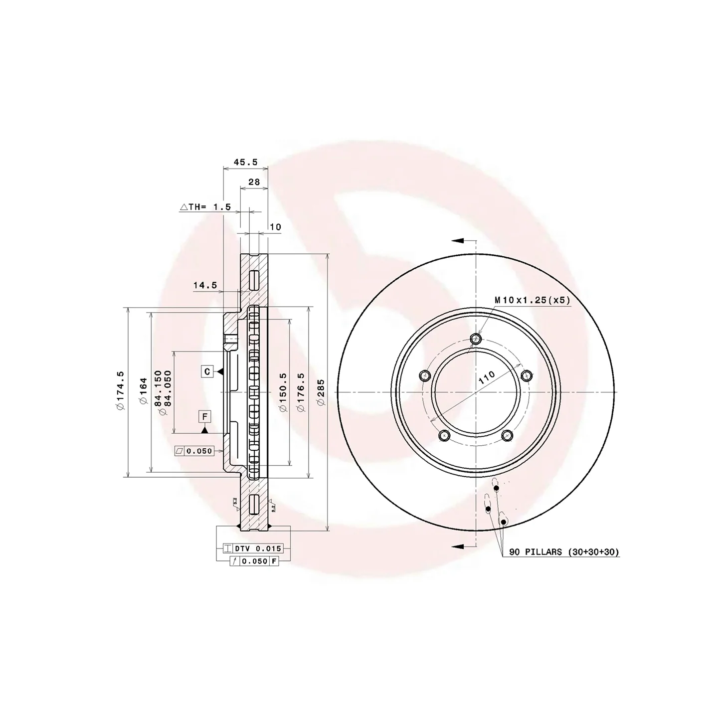 FRONT Brake Rotors 5 BOLT 2wd HIACE 1989-2004 - Image 3