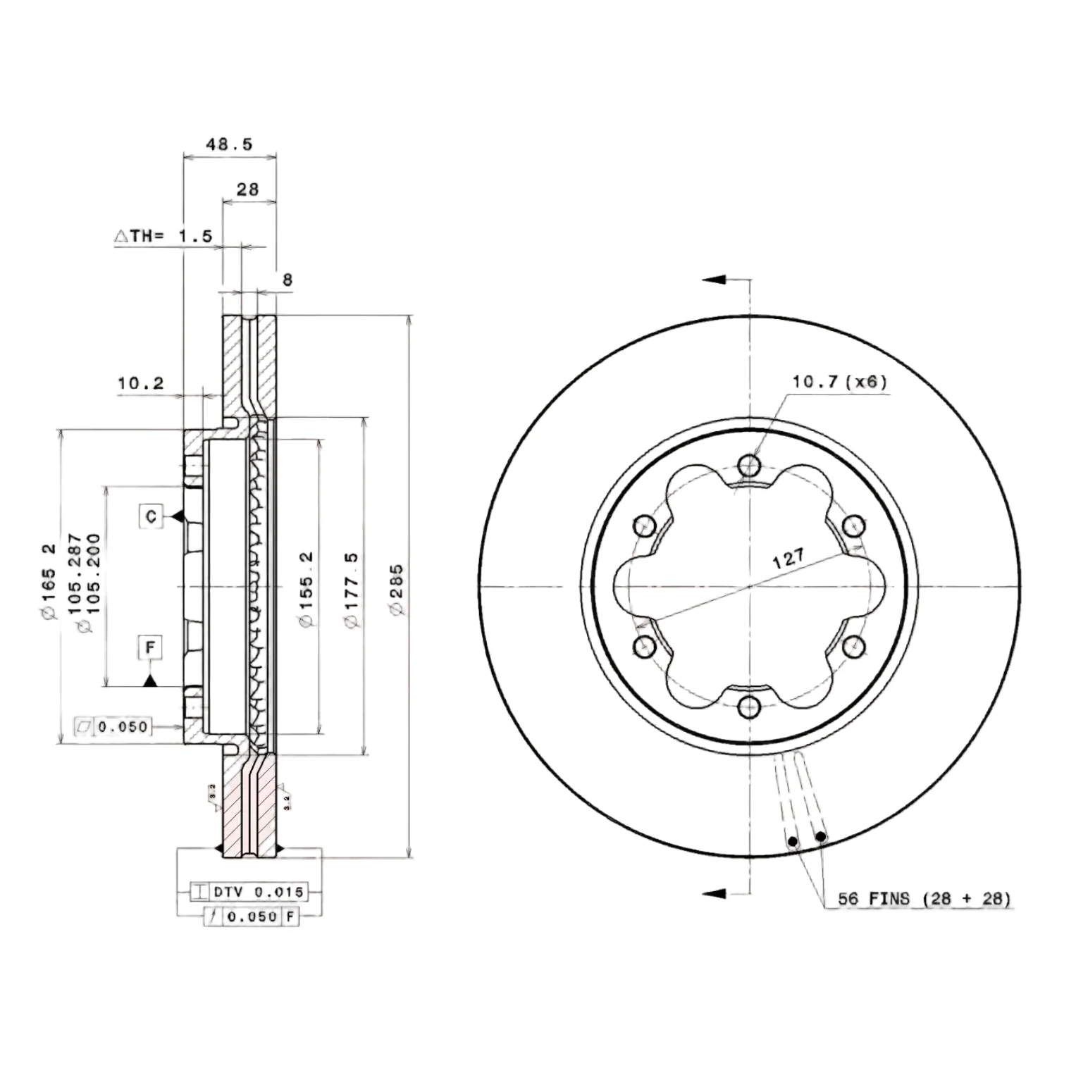 Vented Front Brake Disc Rotors Hiace 1993-2004 - Image 3